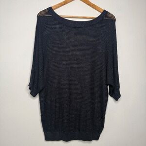 Express Women Knit Top Medium Navy‎ Metallic Shimmer Open Knit Boho Chic
